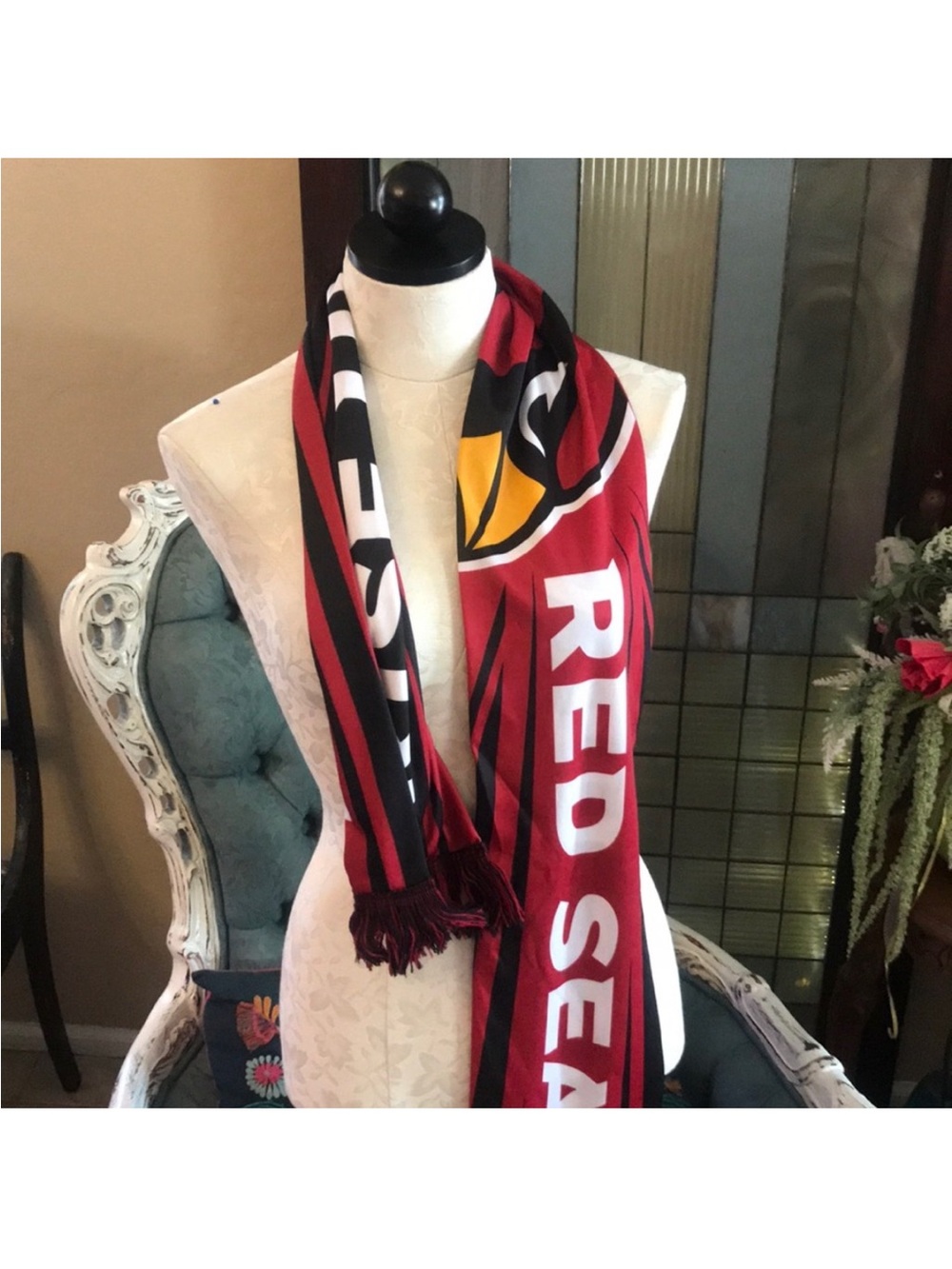 Red Scarf Wrap with Bold Team Graphics